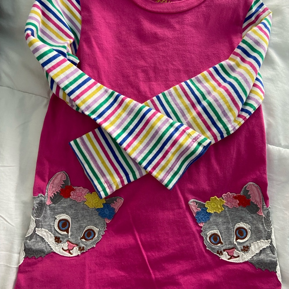 Mini Boden Pink Cat Embroidered Long Sleeve Play Dress T